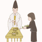 神社で玉串を捧げる様子のイラスト