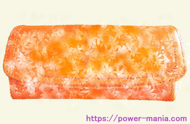 財布の形・オレンジ色に花模様の長財布